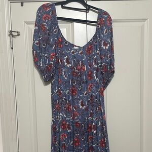 Knox Rose Dusty Blue Maxi Dress with Red Floral Motif